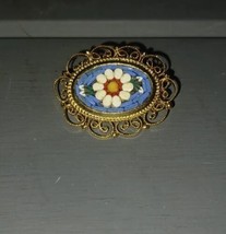 Vintage Micro Mosaic Millefiori Oval Floral Brooch Pin Handmade Italy - £12.44 GBP