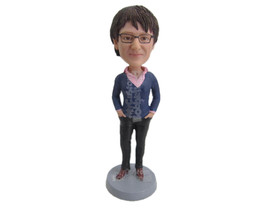 Custom Bobblehead Sexy Gal Wearing A Long-Sleeved T-Shirt And Jeans With... - £65.29 GBP