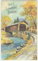 Vintage Birthday Card Covered Bridge Glitter Trim 1960&#39;s Pleasant Thoughts - £6.28 GBP