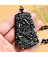 Real Natural Black Jade Dragon Carving Pendant Necklace, Handcrafted Gif... - $89.00