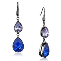 Gunmetal Black Plated Stainless Steel Blue and Lavender Dangle French Hook Ea... - £14.42 GBP