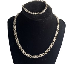 Statement Jewelry Silver Tone Chunky Chain Crystals Choker Necklace Bracelet Set - £11.64 GBP