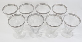 Vintage Set of (8) Etched Rope Fostoria Silver Rim Parfait Small Glasses - £28.32 GBP