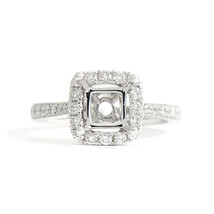 Cushion Halo Diamond Engagement Ring Setting Mounting 18K White Gold .50 CTW - £1,577.95 GBP