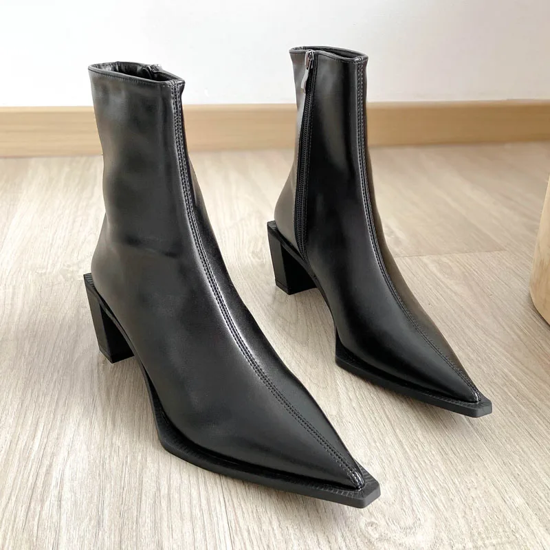 Womens Pointed Toe Stretchy Leather Ankle Boots Strange Kitten Heel Chelsea Shoe - £226.23 GBP