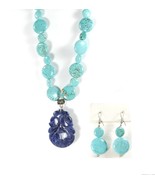 Turquoise Lentil Bead 24in Necklace Drop Earrings Blue Lapis Lasuli Pendant - $225.00