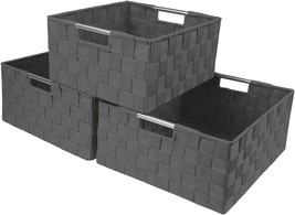 Storage Box Woven Basket Bin Container Tote Cube Organizer Set By Sorbus (Gray). - £33.02 GBP