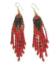 Vintage Red Beaded Dangle Earrings 3.5 Inches Long - $131.22 MXN