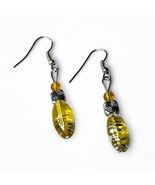 Handcrafted Yellow &amp; Silver Glass Bead Dangle Earrings - Hypoallergenic ... - $90.28 MXN
