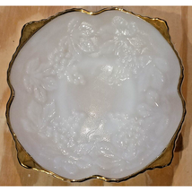 Vintage Anchor Hocking White Milk Glass Gold Rim Grape Fruit Bowl Circa ... - $14.80