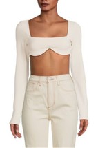 Susana Monaco Sweetheart Crop Top Wire Top Long Sleeve In Almond $138 Sz... - £34.95 GBP