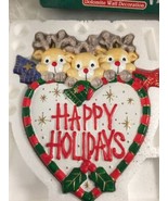 vtg HAPPY HOLIDAYS REINDEER Wall Plaque Christmas Holiday dolomite ceramic - $279.59 MXN
