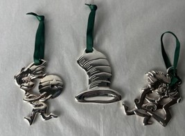 Silver Plated Dr. Seuss The Cat in The Hat Ornaments Lot Of 3 - $13.81