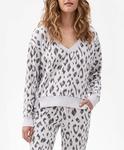 MICHAEL STARS Bone &amp; Black Leopard Camila Ikat V-Neck Sweatshirt Medium ... - £35.44 GBP