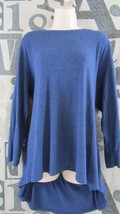 Grace Shirttail Tunic Knit Top Women XL 3/4 Sleeve Dark Blue Heather Wid... - £14.15 GBP