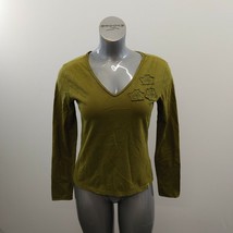 Royal Robbins Women&#39;s V Neck Long Sleeve T Shirt Size Medium Green Cotto... - $9.89