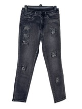 Joseph Ribkoff Women&#39;s Jeans Stretch Rhinestone Stud Snake Distressed Denim  2 - £46.73 GBP
