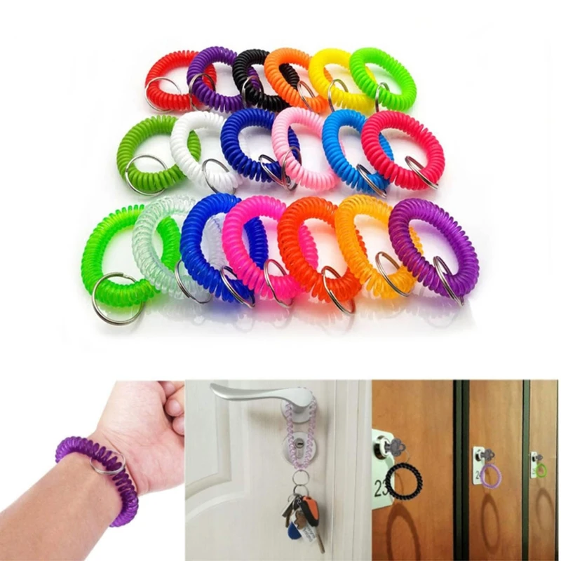50Pcs/set Coil Keychain Stretchable Plastic Bracelet Wrist Coil Key Ring Colorfu - £30.41 GBP