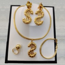 Fashion Africa Jewelry Sets Dubai Gold Plated Set Necklace Bracelet Earring Ring - £45.43 GBP