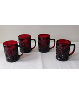 Ruby Red Glass Set of 4 Handled Coffee Mugs 8 Ounces Arcoroc Luminarc - $47.86 CAD