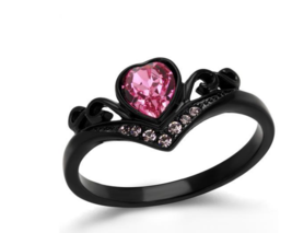 Women&#39;s IP Black Stainless Steel Ring with Triple Grade Cubic Zirconia  in Rose - £15.23 GBP