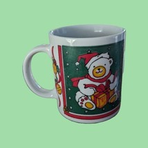 Houston Foods Christmas Coffee Mug Tea Cup Vtg Teddy Bear Opening Present 1990 - £11.21 GBP