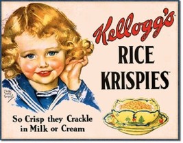 Kellogg&#39;s Rice Krispies Breakfast Cereal Retro Ad Kitchen Wall Decor Met... - £12.58 GBP