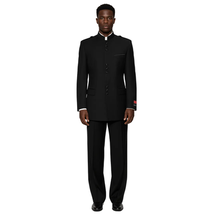 Mens Apollo King Banded Collarless suit Chinese Mandarin Wide leg AG91 Black image 8