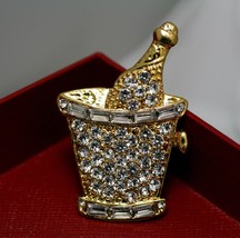 Rhinestone Ice Bucket with Champagne Bottle Pin Brooch, New Yea Wedding Party Ce - £16.06 GBP