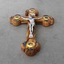 7&quot; Stylish Olive Wood Cross Perfect for Wall Hangings With Mother of Pearls Deco - £44.61 GBP