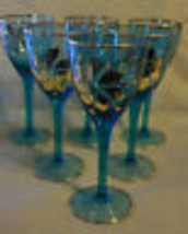 6 PIECE SET, VINTAGE HUNGARIAN HAND BLOWN BLUE CRYSTAL WINE GLASSES 6.5&quot;... - $200.00