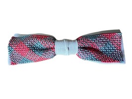 Ormond Mens Bow Tie Red Gray Diamond Rayon Clip On Vintage 1940s USA - $28.71