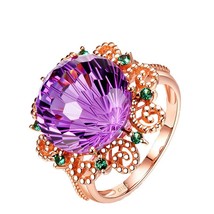 18K Rose Gold Pure Amethyst Ring for Women Anillos De Fine Bizuteria Natural Ame - £18.65 GBP