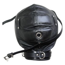 Genuine Black LEATHER GIMP Lockable O Ring Full Hood Mask Mouth Party Play Mask - £28.01 GBP