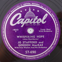Jo Stafford, Gordon MacRae - Whispering Hope - 1949 Polka 78 rpm Record 57-690 - £13.94 GBP