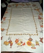 Vintage Linen Tablecloth 66 inches Cuckoo Clock Egg Cup Grapefruit Straw... - $19.79