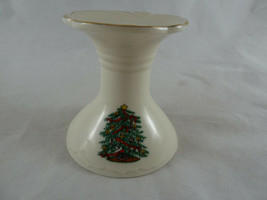 Vintage Gorham Christmas Candle Holder Ivory with green tree gold trim 3" - $7.91