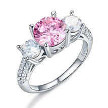 2Ct Vintage Style Three Stone Created Pink Diamond 14k Gold Plated Wedding Ring - £74.56 GBP