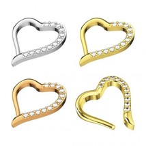 1.5mm CZ 316L Surgical Steel Heart Shaped Clicker Daith 10mm Hoop Nose Ring 16G - £42.14 GBP+
