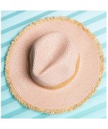 Boho Fringe Edge Woven Straw Panama Sun Hat Pink Tan - $28.71