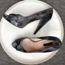 Bally Snakeskin Peep Toe Heels Grey Blue 9.5 40 - $90.00