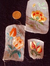 Floral Appliques~REAL VINTAGE~DEEP CORALS/ORANGE ON MESH - $4.00