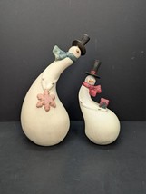 Christmas Gourd Ceramic Snowman Figure Set Cream Colored 1~10&quot; and 1~ 7  1/2&quot; - $14.00