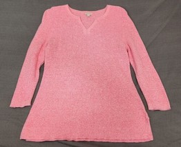 Talbots Waffle Knit Summer Sweater Heathered Pink 100% Cotton Sz M Lightweight  - £15.68 GBP