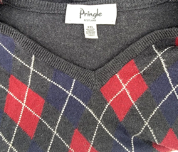 Pringle Scotland Merino Wool Sweater Size XXL Gray Argyle Diamond Mens V... - £31.02 GBP