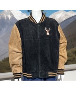 Vintage Leather Jacket Mens XXL Embroidered Varsity Pig Suede Bomber Bla... - $143.98