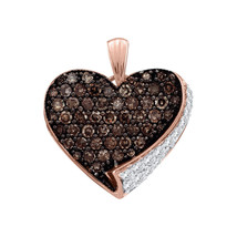 10k Rose Gold Round Brown Color Enhanced Diamond Heart Love Pendant 7/8 - $299.00