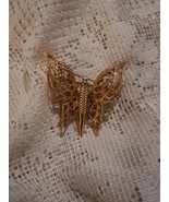 Vintage MONET Signed Gold Tone Filigree Butterfly Brooch - $15.99