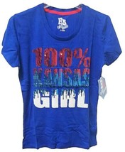 Kansas Jayhawks 100% Kansas Girl Graphic Shirt with Sequin Bling, Blue, Medium - £10.07 GBP