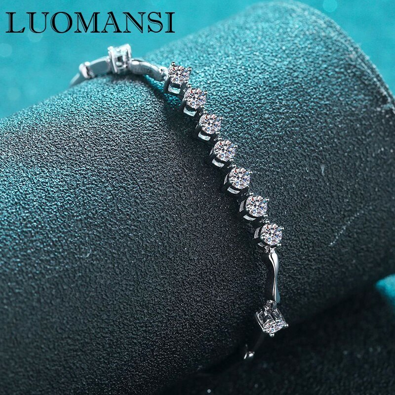 3.5MM 9 Moissanite Silver Bracelet GRA Certificate S925 Sterling Silver Woman Je - £104.41 GBP